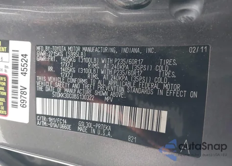 2011 Toyota Sienna Le V6 from USA, damaged, VIN 5TDKK3DC0BS130322
